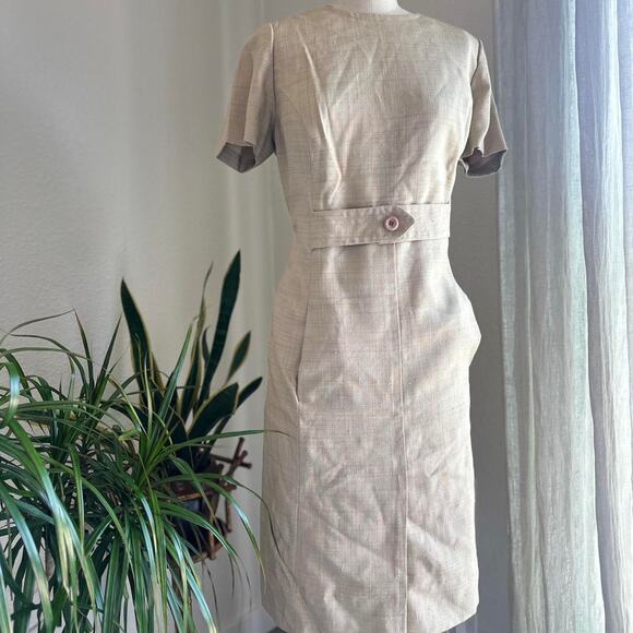 Women's XL Dress Women’s XL Dress Beige Linen Feel Sheath Button Waist Vintage - Picture 1 of 4